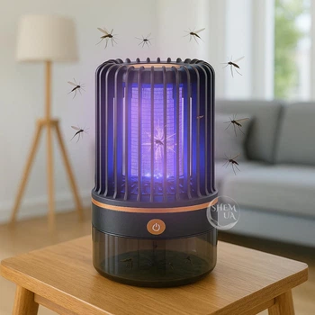 Лампа від комах портативна на акумуляторі Mosquito Killer, електричний знищувач комарів та мух з функцією ліхтаря, антимоскітна лампа-пастка без хімії для дому, дачі та вулиці Чорна QSV-155