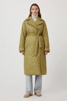Утеплене жіноче пальто з поясом Finn Flare FAB11068-534 хакі XL-2XL
