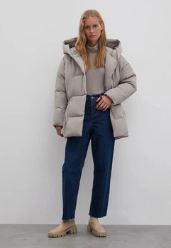 Подовжений пуховик жіночий oversize Finn Flare FWB11024-602 бежевий M/L