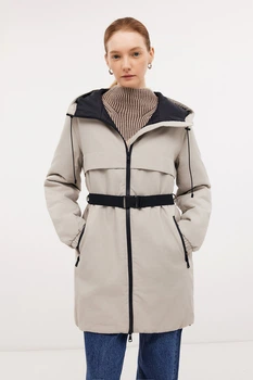 Женская удлиненная куртка с поясом Baon B0324501-702 бежевая XS