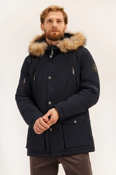 Зимняя мужская парка с мехом Finn Flare A19-22014-101 down fill темно-синяя 2XL