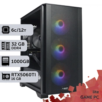 Игровой компьютер GamePC Lite #492 Ryzen 5 5600 / 32 GB / SSD 1TB / GeForce RTX 5060Ti 16GB геймерский системный блок для киберспорта и стриминга