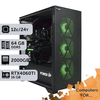 Комп'ютер Power Up #3 для 3D Max / Ryzen 9 7900x / 64 GB / SSD 2TB / GeForce RTX 4060Ti 16GBдля відеомонтажу анімаційного дизайну та постобробки