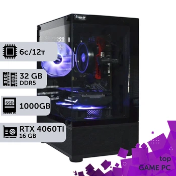 Игровой компьютер GamePC TOP #379 Ryzen 5 8400F / 32 GB / SSD 1TB / GeForce RTX 4060Ti 16GB геймерский системный блок для киберспорта и стриминга