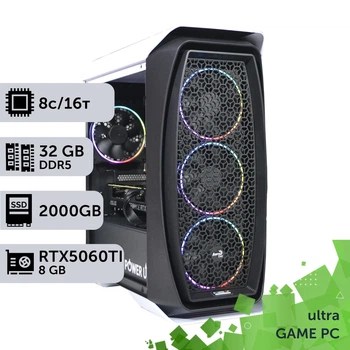 Игровой компьютер GamePC Ultra #490 Ryzen 7 7800 X3D / 32 GB / SSD 2TB / GeForce RTX 5060Ti 8GB геймерский системный блок для киберспорта и стриминга