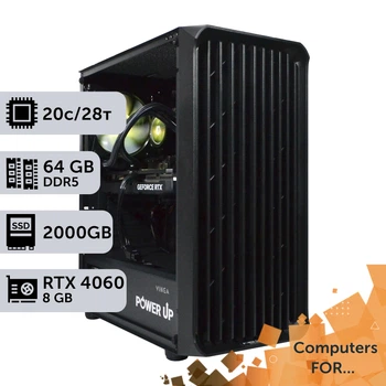 Компьютер Power Up #4 для 3D Max / Core i7 14700K / 64 GB / SSD 2TB / GeForce RTX 4060 8GB для видеомонтажа анимационного дизайна и постобработки
