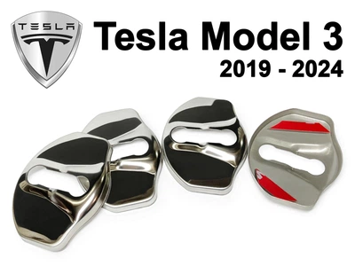 Накладка (заглушка) замка дверей Tesla Model 3 2019 - 2024 (4 двери) Хром