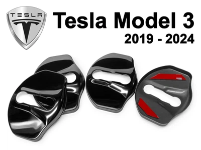 Накладка (заглушка) замка дверей Tesla Model 3 2019 - 2024 (4 двери) Чёрные