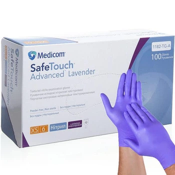Перчатки нитриловые текстурированные фиолетовые XS-size Medicom SafeTouch Advanced Lavender, 100шт/уп, 1182TG-A