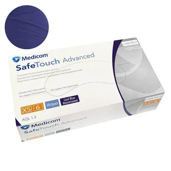 Перчатки нитриловые текстурированные фиолетовые XS-size Medicom SafeTouch Advanced Cool Blue, 100шт/уп, 1105TG-A