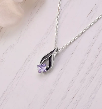 Кулон серебряный Листочек Вербочки Lavender 925 Zirkon