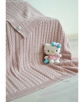В'язане покривало - плед коси SOFT Прованс 220*240 пудра