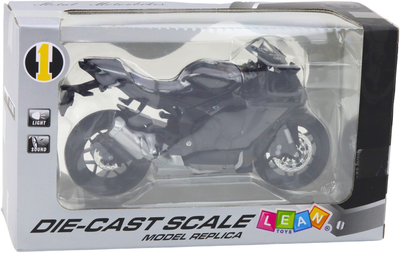 Іграшка LEAN Toys Спортивний мотоцикл металевий зі світлом і звуками зі срібними елементами 1:12 Чорний 22627 (5905991049760)
