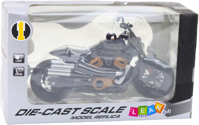Іграшка LEAN Toys Металевий мотоцикл-чопер зі світлом і звуками із золотистими елементами 1:12 Чорний 22618 (5905991049678)