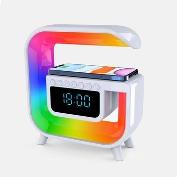 Многофункциональная настольная лампа Аккумуляторный RGB ночник часы G3 с беспроводной зарядкой и Bluetooth колонкой mini 15 Вт
