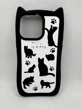 Резиновый чехол Cats для Apple iPhone 13 Pro / 14 Pro / 15 Pro Черно-белый