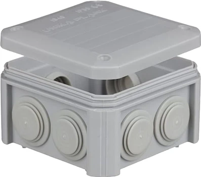 Розподільна коробка Plank Unika IB401 90х90х52 мм IP55 з кабельними вводами Сіра PLK4010850