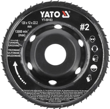 Tarcza frezowa wypukła do KSHM Yato do drewna, szpachli, gipsu; Ø=120/22,2 mm, t= 16/12 mm chropowatość nr 2 YT-59183 (5906083099618)