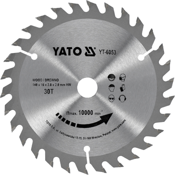 Tarcza widiowa do drewna YATO 140x16x2.8x2.0 mm 30 zębów do 10000 obr/min (YT-6053)
