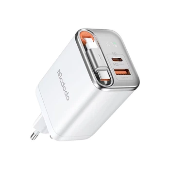 Зарядное устройство Mcdodo 67W GaN со встроенным кабелем USB-C 65 см, 2 порта (USB-C + USB-A) CH-4103 Белый