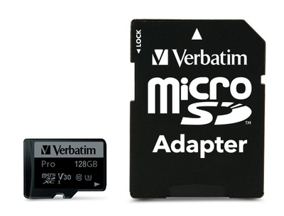 Карта памяти microSD 128Gb Verbatim PRO class 10 UHS-III + SD адаптер (47044)