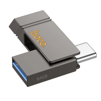 Флеш накопитель USB Hoco UD14, 64GB, 2 в 1, USB 3.2, Type-C, металлический, gray