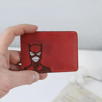 Кожаная обложка чехол на пластиковый id паспорт с гравировком Catwoman. Leaflet Leather. Красная