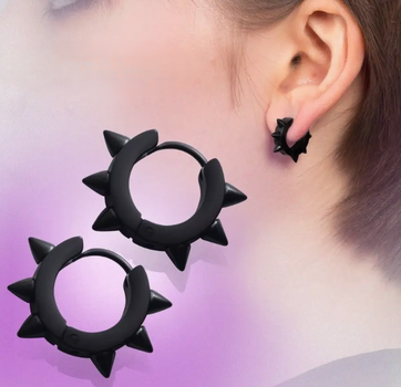 Сережки конго Fashion Jewelry сережки з шипами маленькі моносережки чорні, 2 шт (SVS)