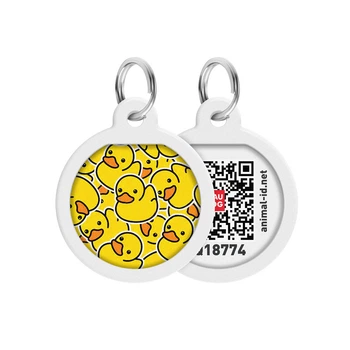 Адресник для собак и котов металлический WAUDOG Smart ID с QR-паспортом, рисунок "Уточки", круг, Дл 25 мм