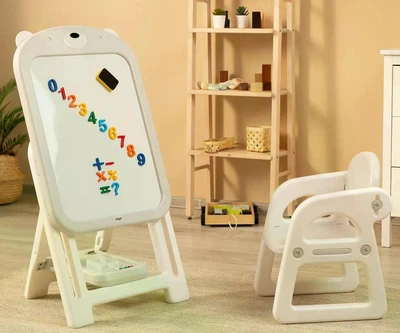Мольберт детский со стулом Caretero Toyz TED магнитный, регулируемый, детский мольберт для рисования, настольный мольберт, набор с маркерами и магнитами для творчества детей от 3 лет, детский стул с мольбертом