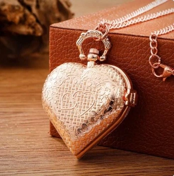 Карманные часы женские винтажные кварцевые на цепочке Сердце Love, Кулон часы сердце с длинной цепочкой