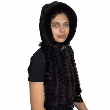 Капюшон із хутра кролика REX Хутряний Стиль One Size Шоколад (301/B)