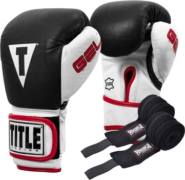 Боксерские перчатки TITLE Boxing Gel World Black L 14oz (бинты 4м. в комплекте) (GTWBG L BK)