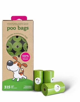 Пакети для прибирання за собакою Poo Bags одноразові з ароматом лаванди 315 шт (21 рулон по 15 пакетів)