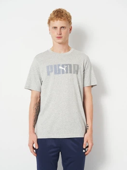 Футболка хлопковая длинная мужская Puma Essentials Graphics 68818404 M Light Gray Heather с принтом (4069157688819)