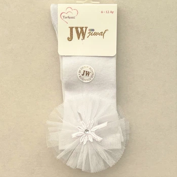 Нарядные гольфы для девочек JW c фатиновым декором Белые 1-2 года