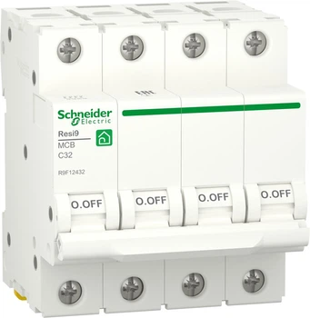Автоматичний вимикач 4-полюсний Schneider Electric RESI9 4P 32A C 6 kA R9F12432