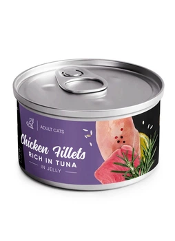 Влажный корм Savory Chicken Fillets rich in Tuna in Jelly для взрослых кошек, куриное филе с тунцом в желе 70 г х 12 шт