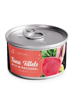Влажный корм Savory Tuna Fillets rich in Mackerel in Jelly для взрослых кошек, филе тунца с макрелью в желе 70 г х 12 шт