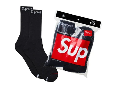 Высокие черные носки Supreme x Hanes Crew Socks 4 пары размер 38–47
