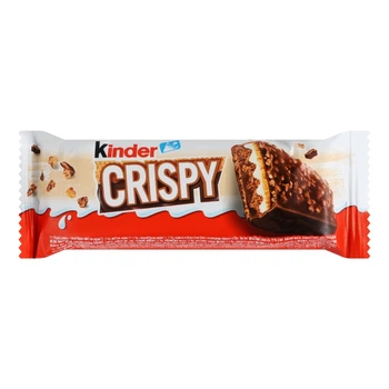 Вафлі Kinder Crispy з какао-горіховою начинкою покриті молочним шоколадом та крихтами печива 34 г (8000500434123)