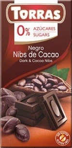 Шоколад черный без сахара с кусочками какао бобов Torras 75 г