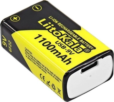 Акумулятор LiitoKala USB 9V 1100mAh Type-C Крона перезаряджувана батарея 6F22 Li-ion 4 в 1 для мультиметра мікрофона радіоприймача датчика тестера живлення акумуляторна крона USB зарядка захист від перезаряду короткого замикання
