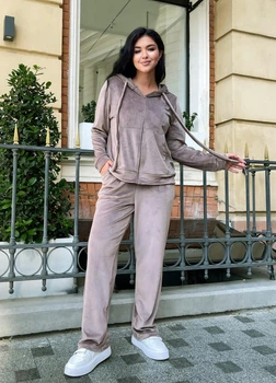 Велюровий спортивний костюм на блискавці з капюшоном Q4139-1 2XL (54-56) Какао