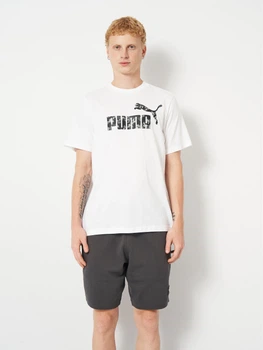 Футболка бавовняна довга чоловіча Puma Essentials Graphics 68936802 XL White з принтом (4069156540118)