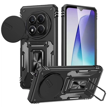 Чехол со шторкой для камеры Camshield Army Ring для Xiaomi Redmi Note 15 Pro 5G, ударопрочный кейс с кольцом-держателем и функцией подставки Black