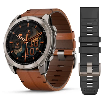 Смарт-годинник Garmin Fenix 8 AMOLED 51 мм Sapphire Titanium з каштановим шкіряним ремінцем (010-02905-40)