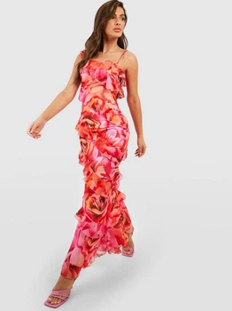 Платье женское Boohoo GZZ50499_цветы_02 44 Оранжевое (KAY2000001571538)