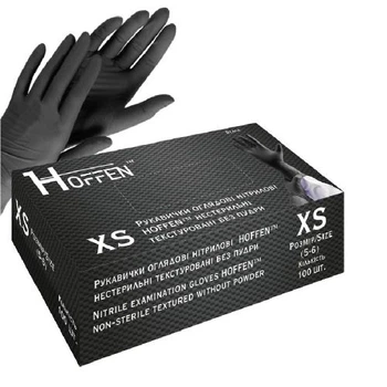 Рукавички одноразові нестерильні розмір XS Hoffen HFN-13301XS 100шт, текстуровані Чорний