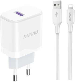 Мережевий зарядний пристрій Dudao A20EU USB-A 18W + кабель USB-A - Lightning White (6976625331994)